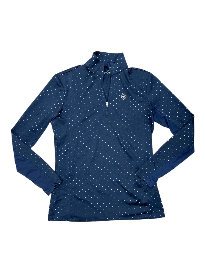Ariat 1/4 Zip Sun Shirt - Navy Polka Dot - S - USED