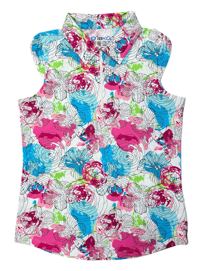IBKUL Sleeveless Sun Shirt - Pink/Aqua Flowers - S - USED