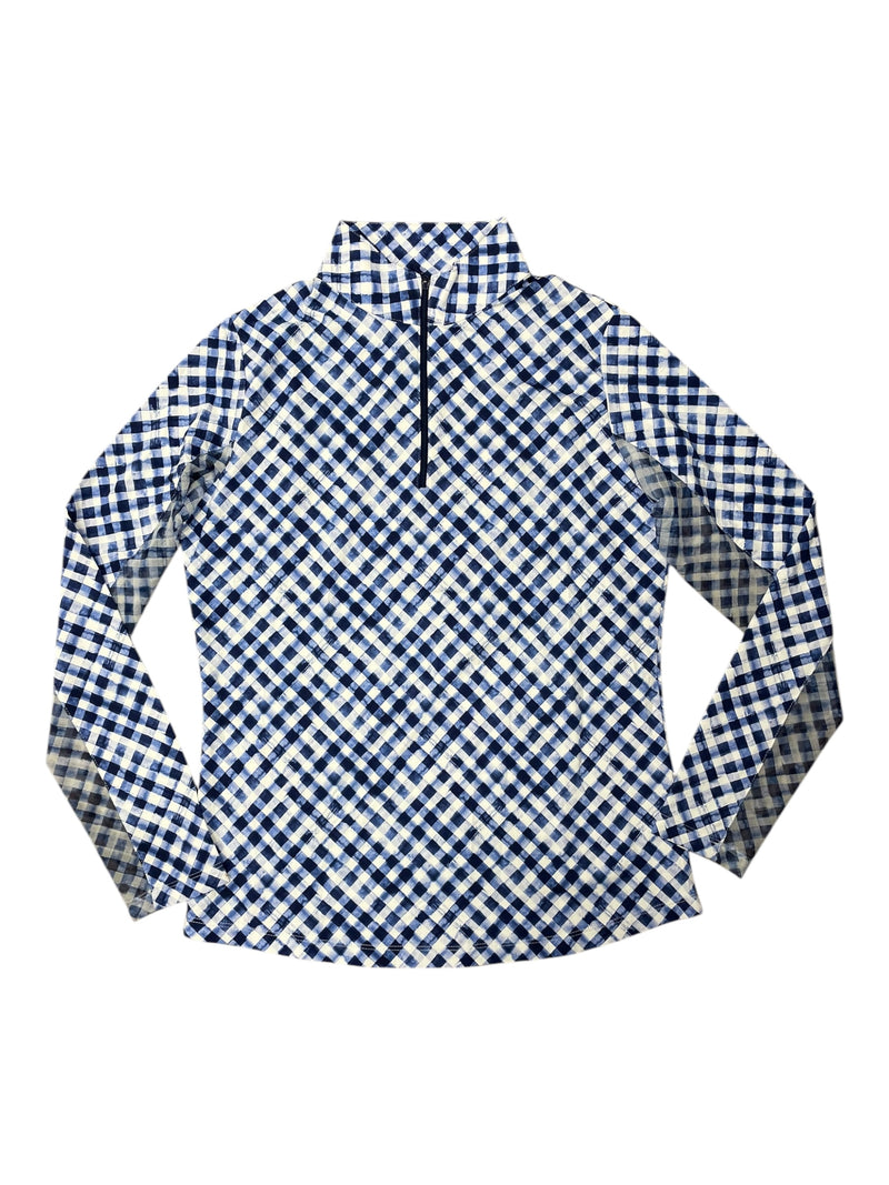 IBKUL LS 1/4 Zip - Navy Gingham - S - USED