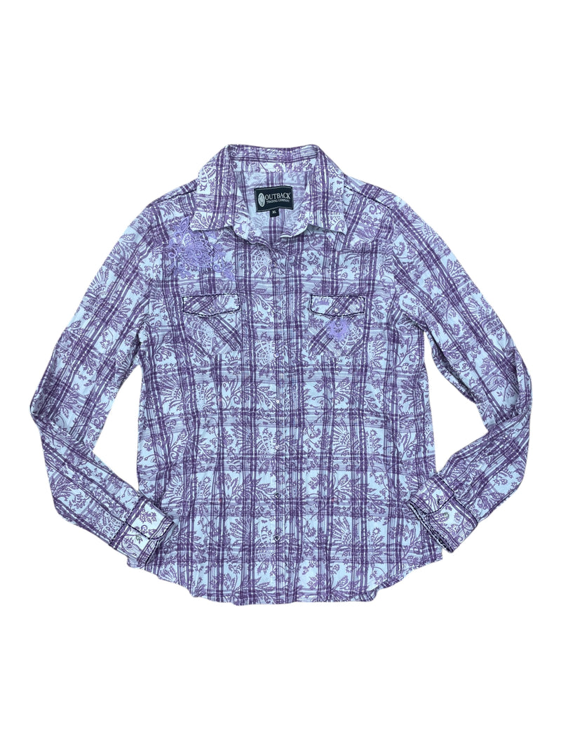 Outback Snap Button Down - Purple Print - XL - USED