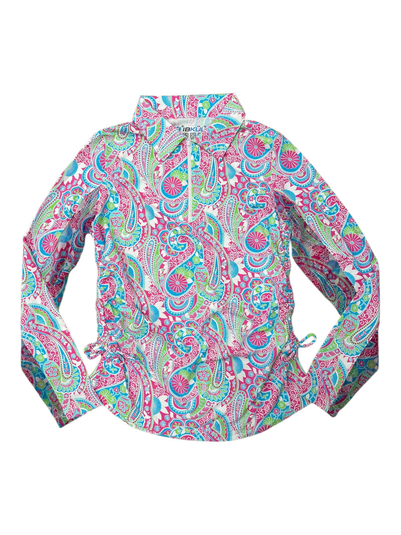 IBKUL Ruched LS 1/4 Zip - Pink/Aqua/Lime - S - USED