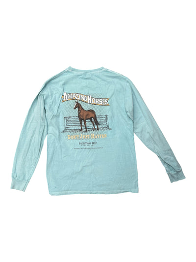 Equestrian Prep LS Tee - Light Blue/Print - S - USED
