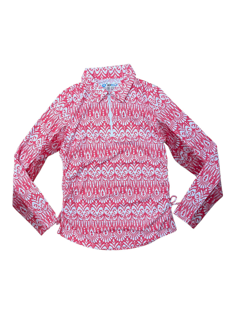 IBKUL Ruched LS 1/4 Zip - Pink/White Pattern - S - USED