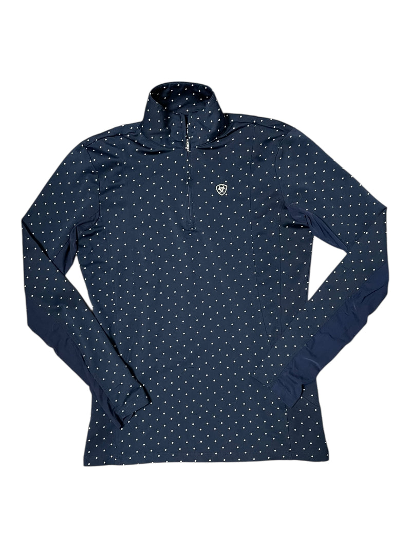 Ariat 1/4 Zip Sun Shirt - Navy Polka Dot - XS - USED