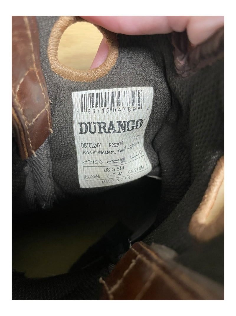 Durango Western Boots - Tan/Turquoise - Kids 8" / 3.5M - USED