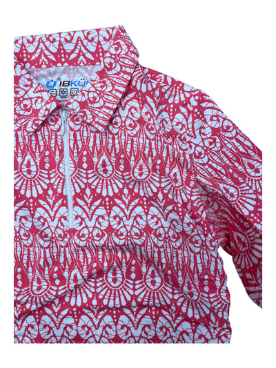 IBKUL Ruched LS 1/4 Zip - Pink/White Pattern - S - USED