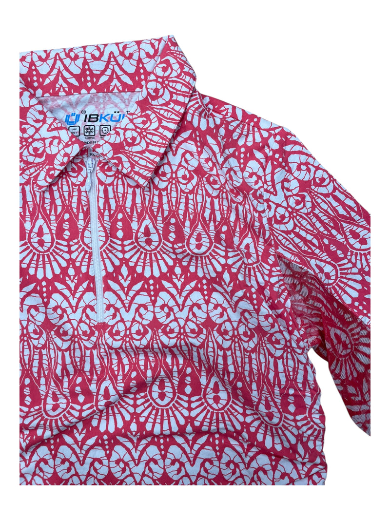 IBKUL Ruched LS 1/4 Zip - Pink/White Pattern - S - USED