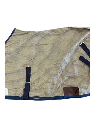 Lightweight Stable Sheet - Tan/Navy Plaid - 74" - USED