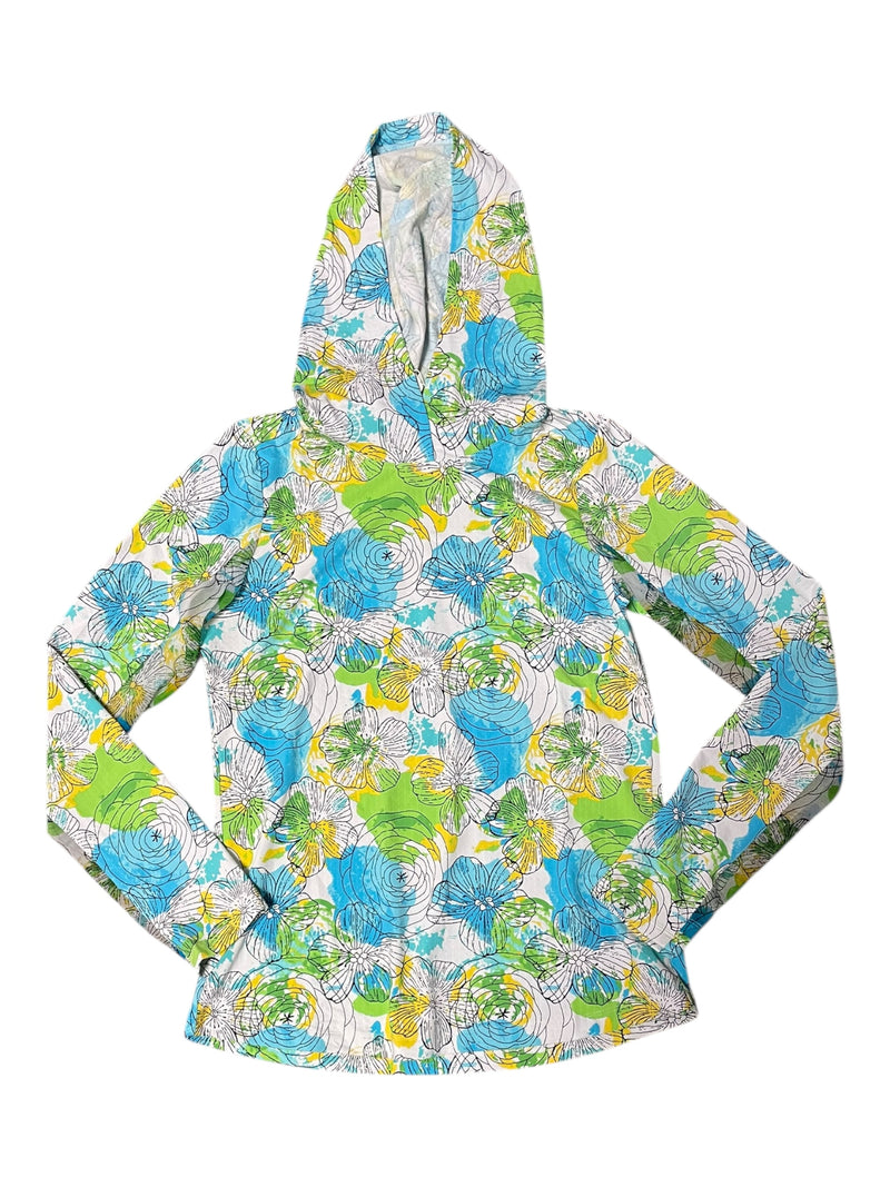 IBKUL LS Hoodie Sun Shirt *NWOT* - Turquoise/Lime Flower - S - USED