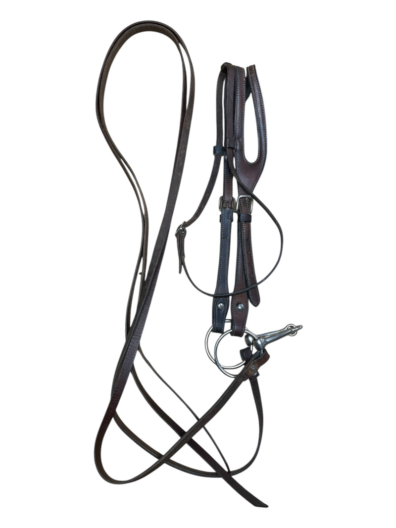 One Ear Headstall W/ Split Reins + Bit - Brown - Approx 5 1/4" - USED
