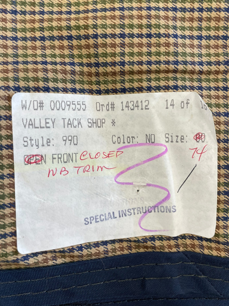 Lightweight Stable Sheet - Tan/Navy Plaid - 74" - USED
