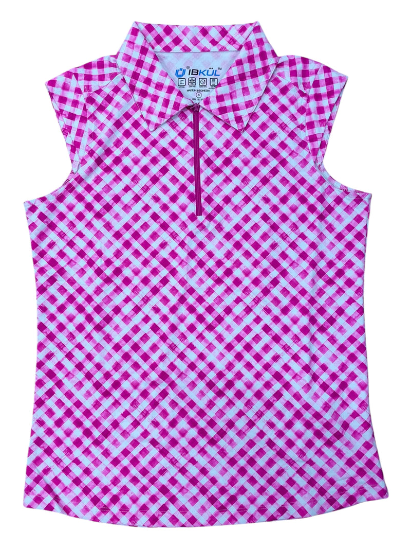 IBKUL Sleeveless Sun Shirt - Hot Pink/White Gingham - S - USED