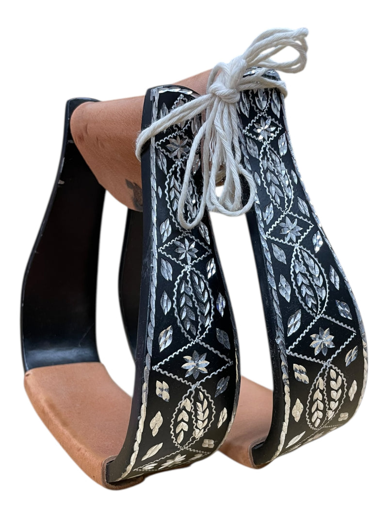 Western Stirrups - Black/Silver/Brown - Approx 4.5" - USED