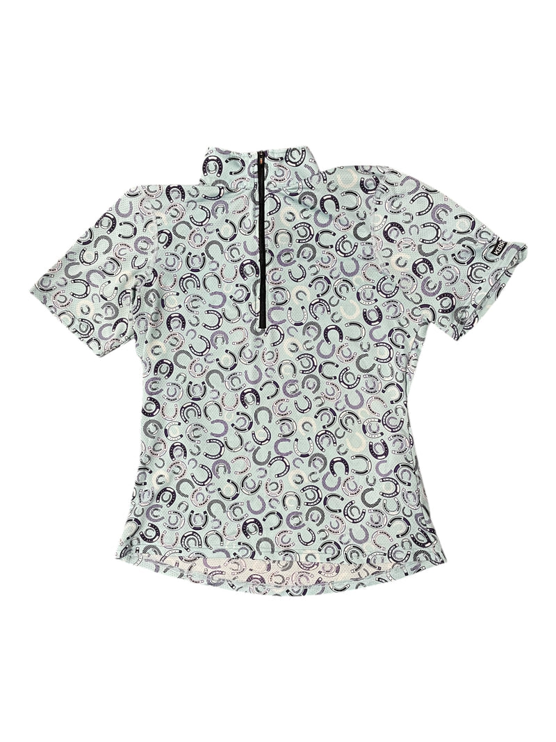 Kerrits SS 1/4 Zip Sun Shirt - Light Blue/Horse Shoes - S - USED