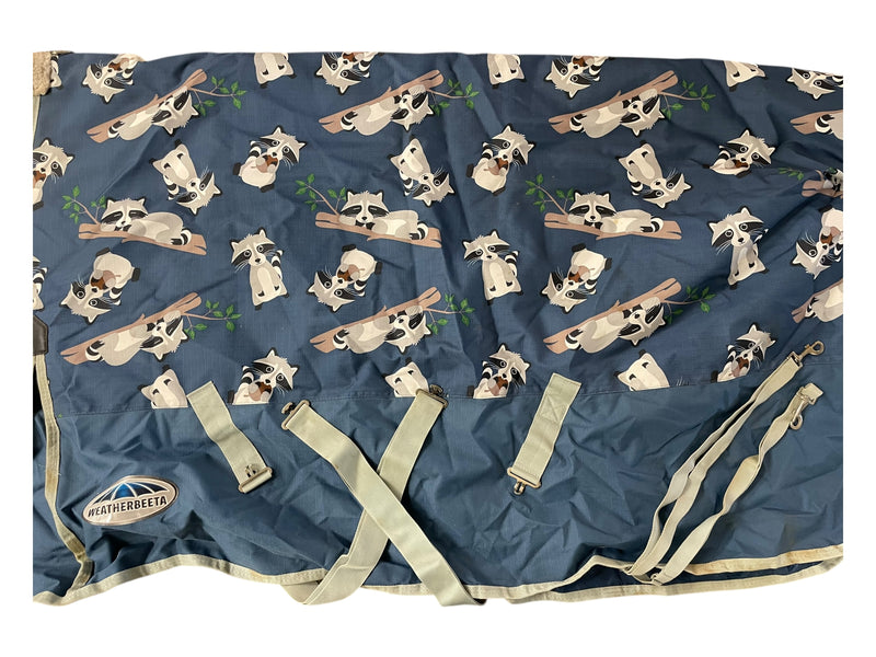 Weatherbeeta Comfitec MedWt. T/O Blanket - Blue/Raccoons - 78" - USED