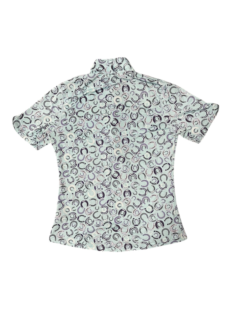 Kerrits SS 1/4 Zip Sun Shirt - Light Blue/Horse Shoes - S - USED