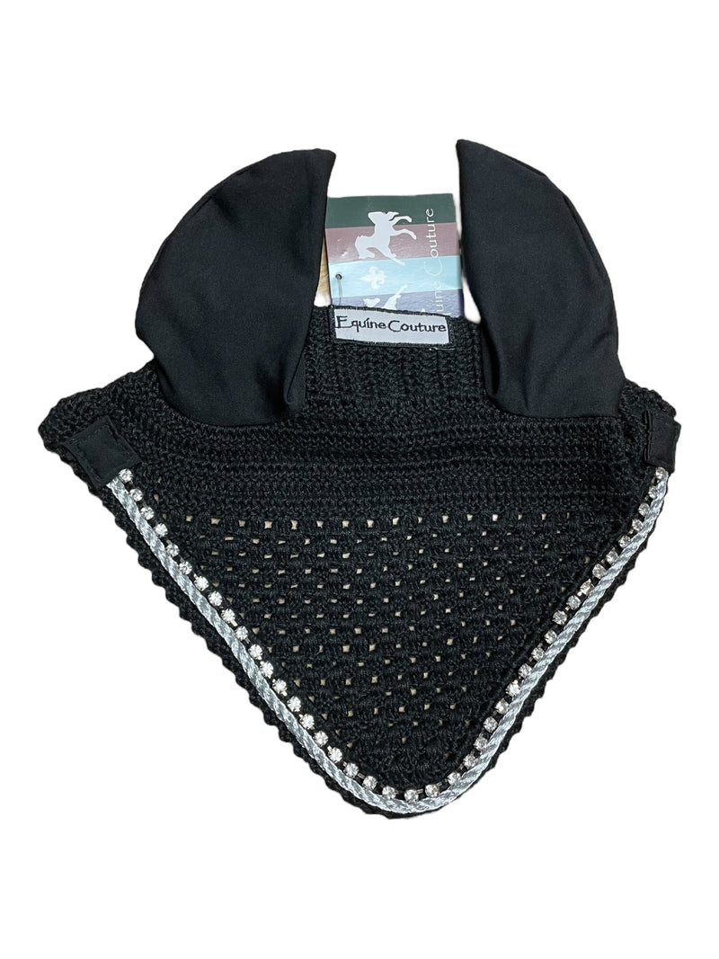 Equine Couture Fly Bonnet *NWT* - Black/Silver/Crystals - F/S - USED