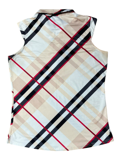 SanSoleil Sleeveless Sun Shirt - Tan/Black/Red Plaid - S - USED