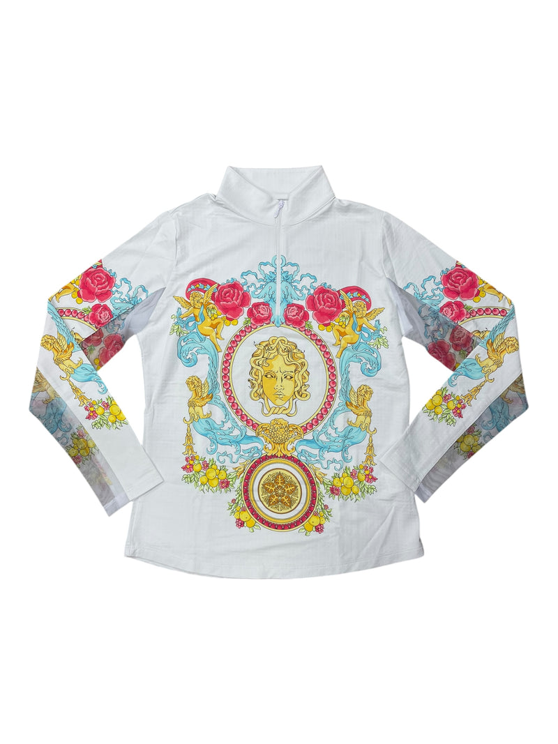 IBKUL LS 1/4 Zip - White/Pink/Blue Print - S - USED