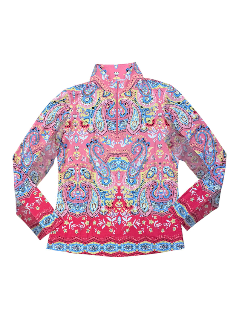 IBKUL LS 1/4 Zip Sun Shirt - Coral Paisley - S - USED