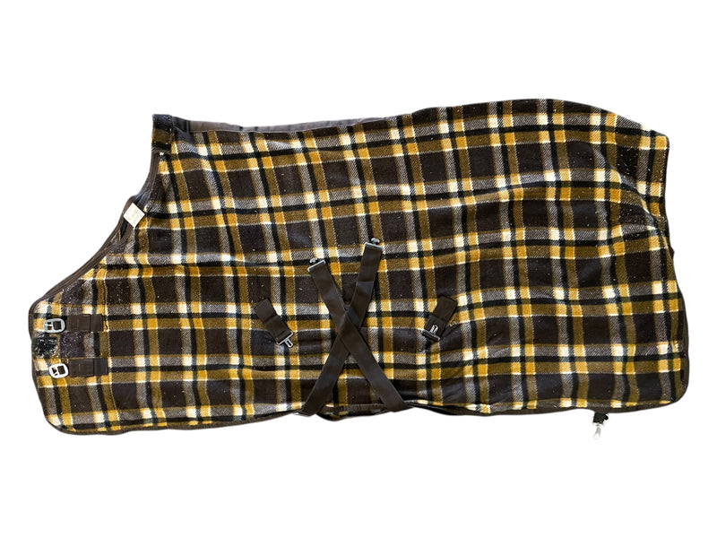 Unbranded Fleece Cooler - Brown/Orange/Navy Plaid - 78" - USED