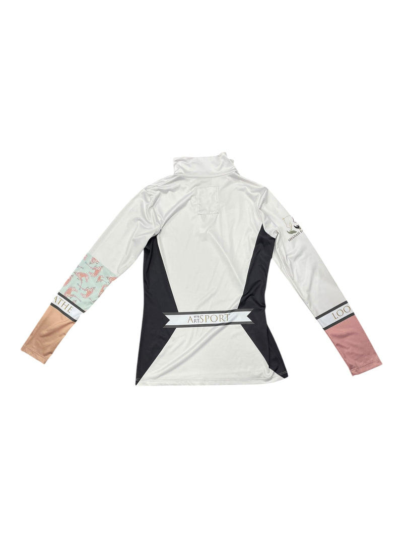 Shanah Equestrian 1/4 Zip Top - White/Design - S - USED