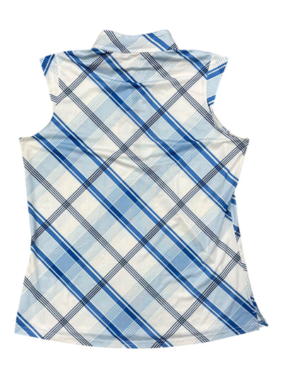 SanSoleil Sleeveless 1/4 Zip - Blue Plaid - L - USED