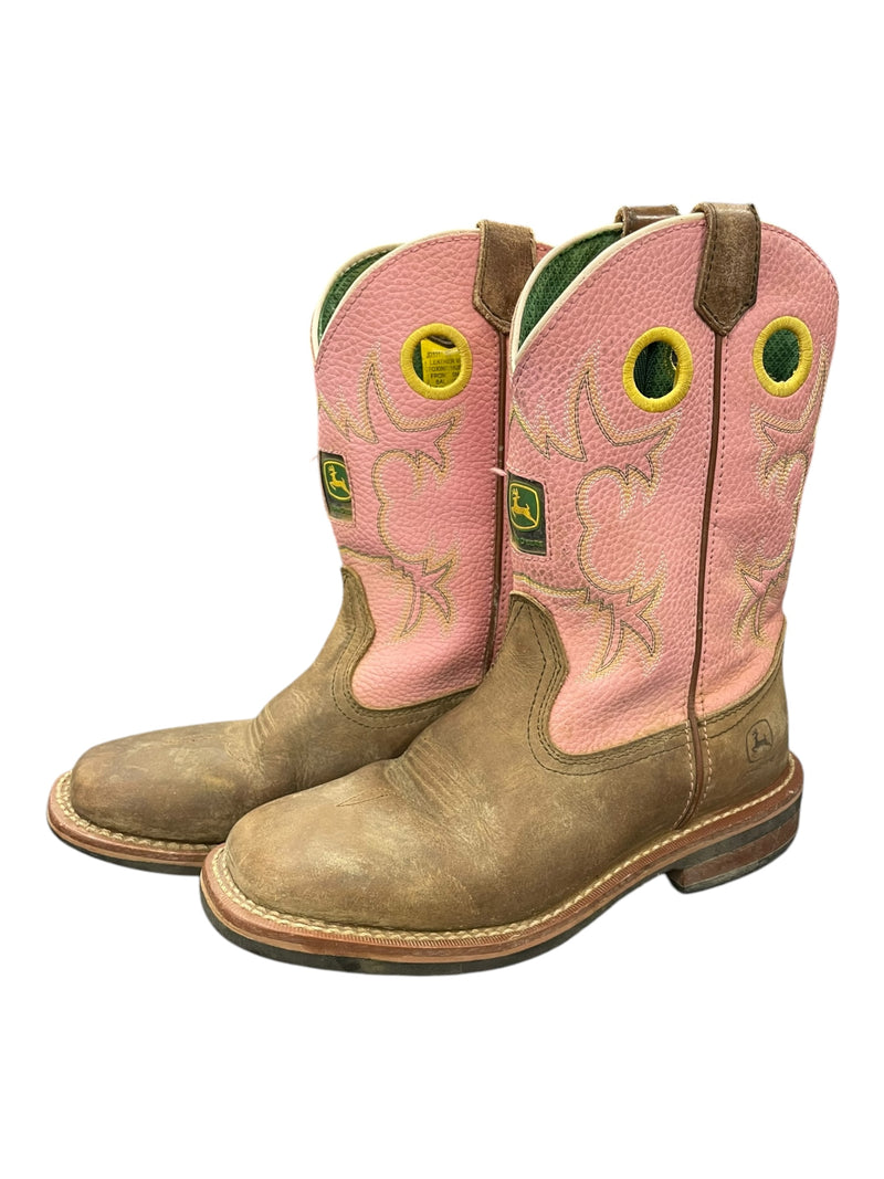 John Deere Western Boots - Pink/Brown - Youth 5M - USED