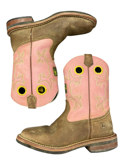 John Deere Western Boots - Pink/Brown - Youth 5M - USED
