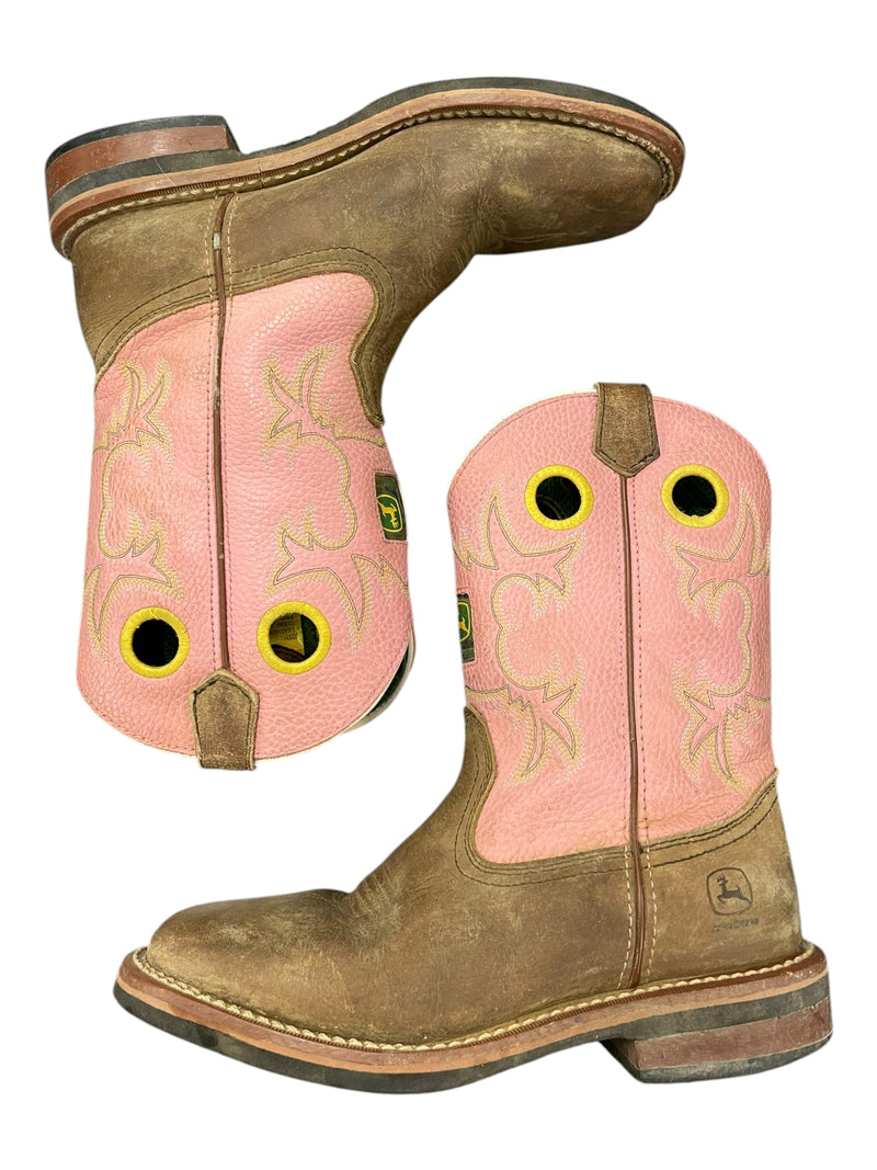 John Deere Western Boots - Pink/Brown - Youth 5M - USED