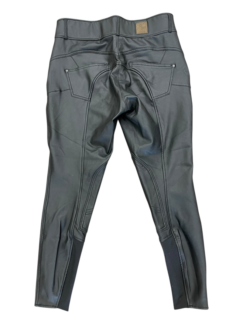 Horze Fleece Lined KP Breech - Black Faux Leather - 32 - USED
