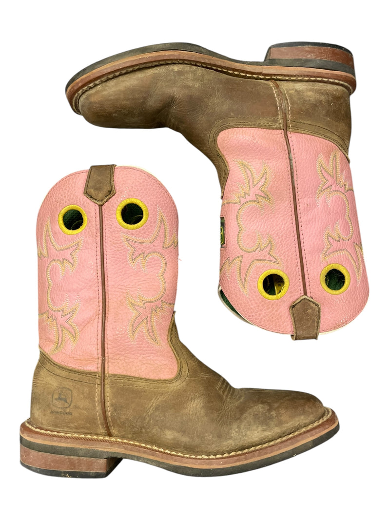 John Deere Western Boots - Pink/Brown - Youth 5M - USED