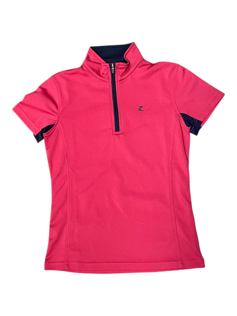 Horze SS Sun Shirt - Pink/Navy - Youth 11-12 Year - USED