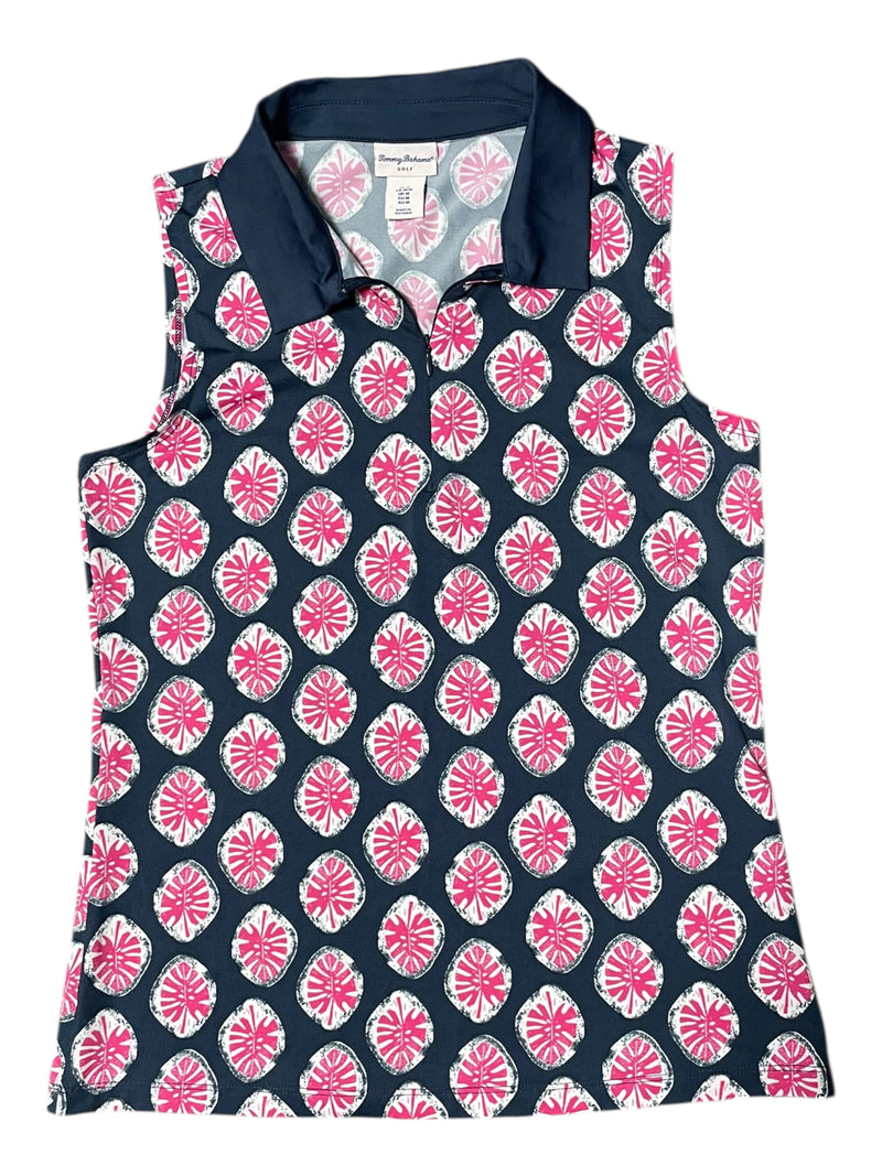 Tommy Bahama Golf Sleeveless Polo - Navy/White/Pink - M - USED