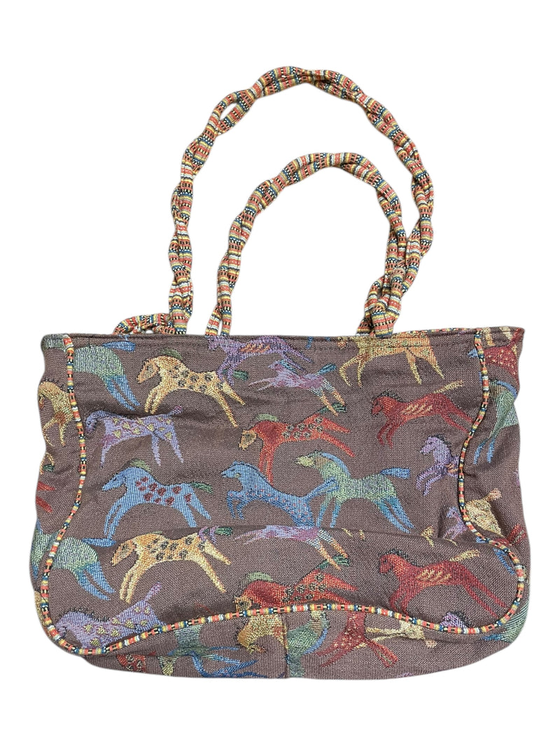 Laurel Burch Purse - Brown/Horse Pattern - Approx 12.5 x 11 x 4" - USED