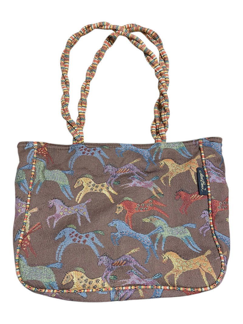 Laurel Burch Purse - Brown/Horse Pattern - Approx 12.5 x 11 x 4" - USED