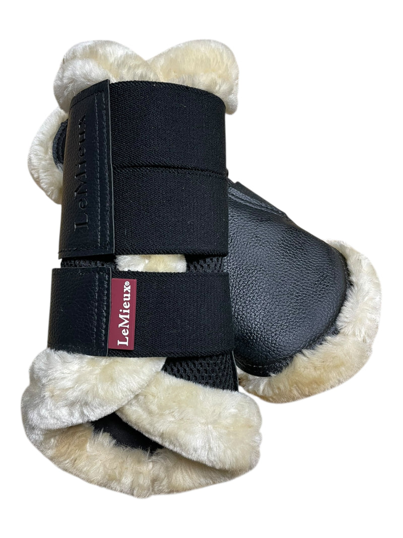 LeMieux Fleece Edged Brush Boots *Pair* - Black/Natural - L - USED