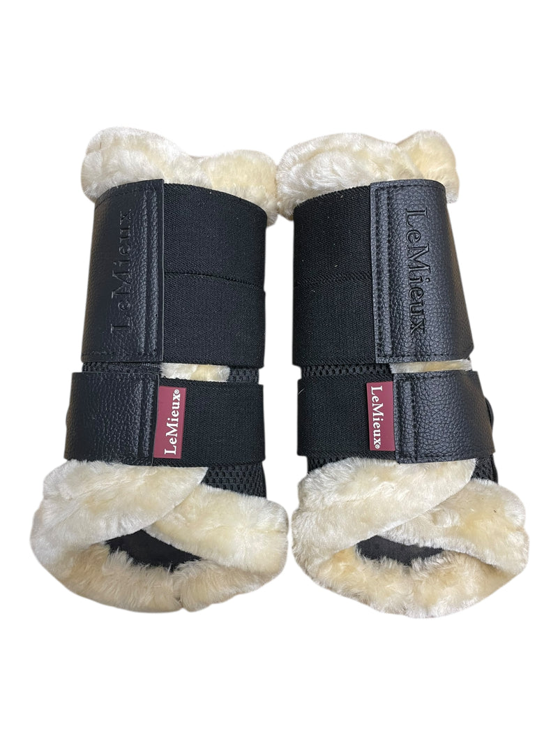 LeMieux Fleece Edged Brush Boots *Pair* - Black/Natural - L - USED