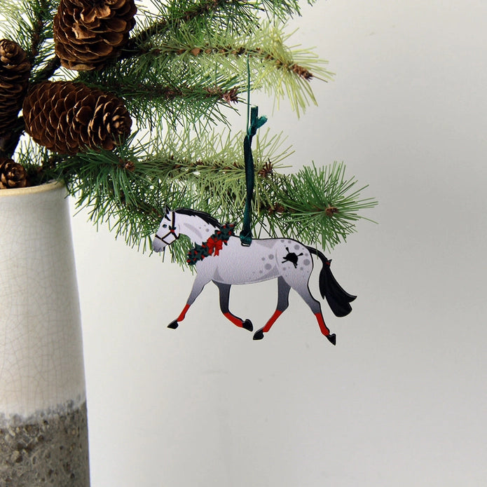 Hunt Seat Paper Dapple Grey Horse Ornament