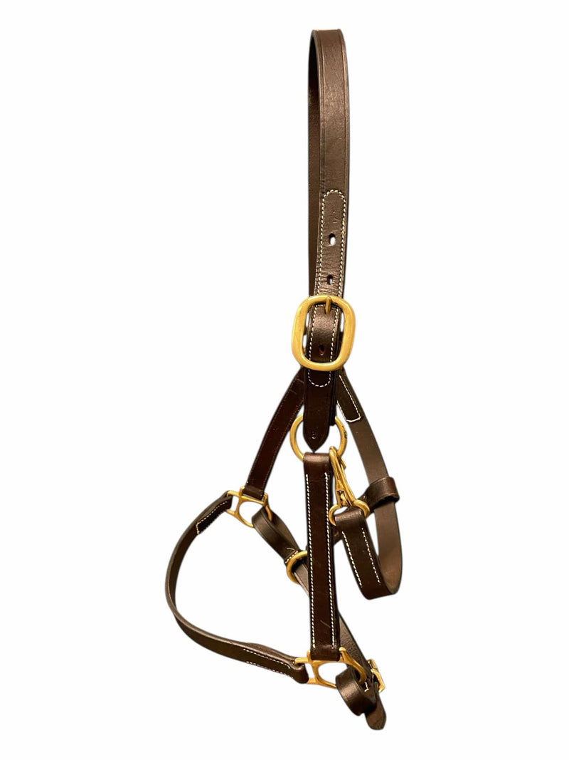 Leather Halter - Brown/Brass - "Size 3" (approx Pony) - USED