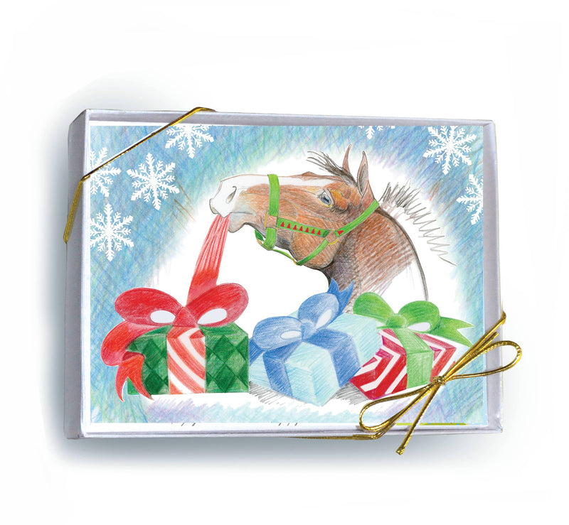Horse Boxed Christmas Cards / Unwrapping Gifts / 8 Holiday