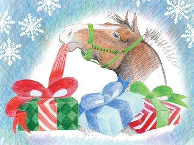Horse Boxed Christmas Cards / Unwrapping Gifts / 8 Holiday
