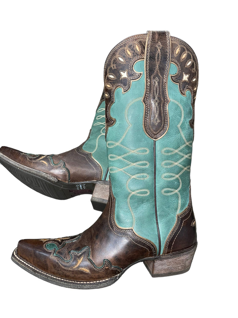 Ariat Zealous Cowboy Boots - Brown/Green size 7.5B - USED