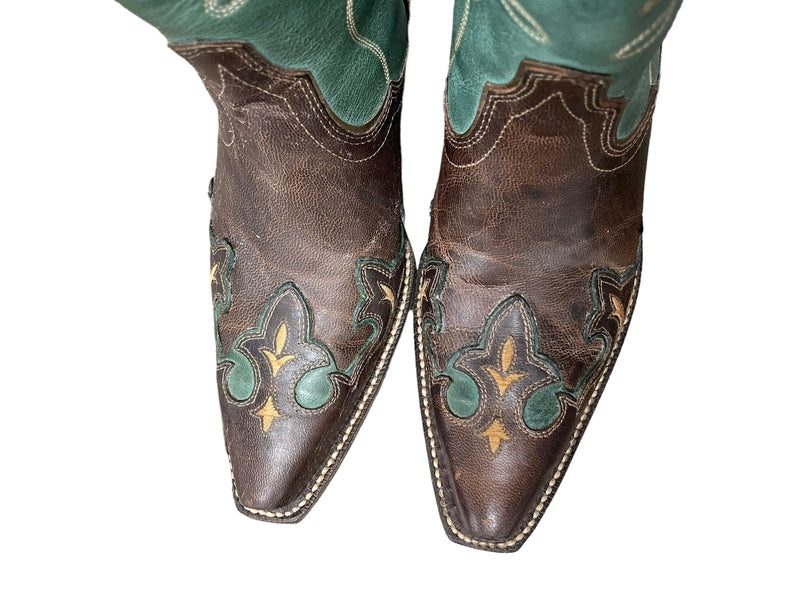 Ariat Zealous Cowboy Boots - Brown/Green size 7.5B - USED