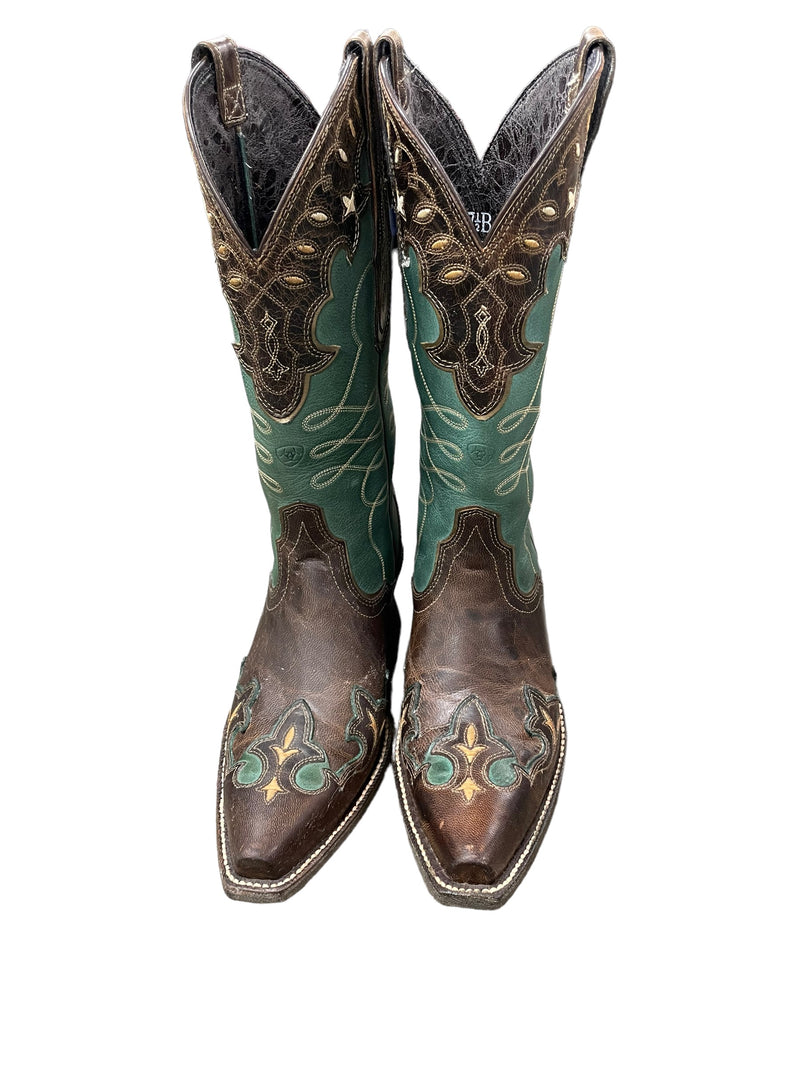 Ariat Zealous Cowboy Boots - Brown/Green size 7.5B - USED